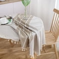 thumbnail image 4 of Round Waterproof Tablecloth, 55" Embroidery Burlap Linen with Tassel, Stain and Water Resistant Table Cover for Kitchen Dining Room(Coffee Lines), 4 of 5