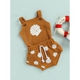 thumbnail image 2 of Toddler Baby Boy Girl Summer Clothes Sets Shell Print Strap Button Plaid Knitted Bodysuits+Shorts Tracksuits, 2 of 7