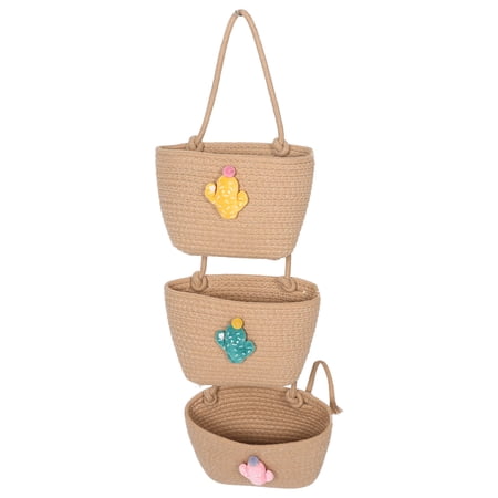 HEANUJJ Boho Style Decorative Hanging Storage Basket with Woven Cotton Rope for Wall and Door Organization