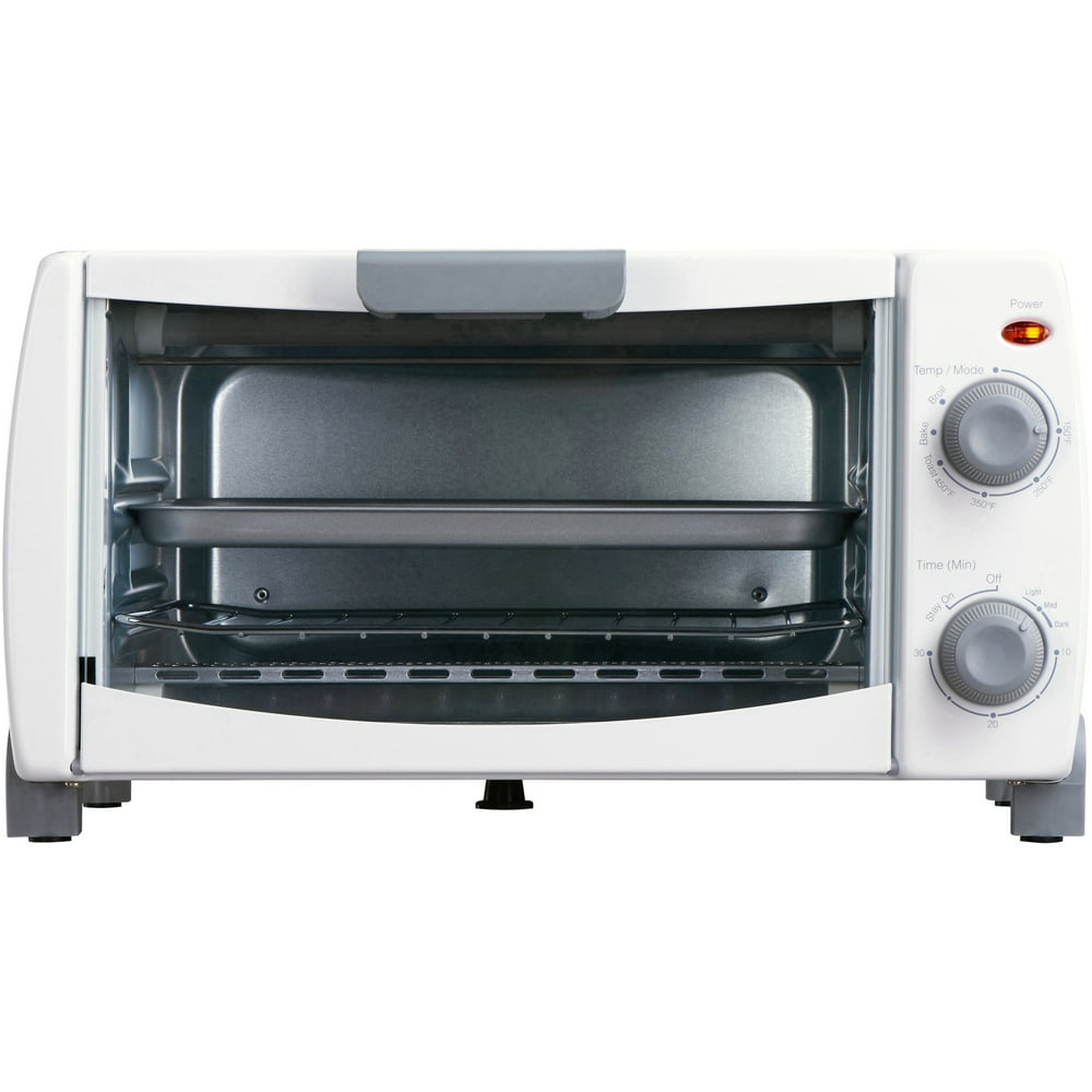 Mainstays 4Slice White Toaster Oven with DishwasherSafe Rack & Pan