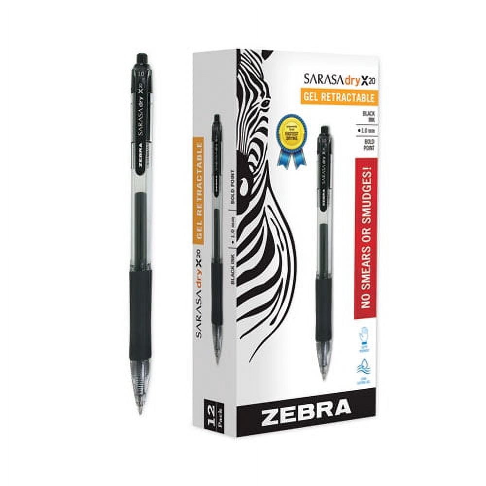 Sarasa Dry Gel X20 Gel Pen, Retractable, Bold 1 mm, Black Ink, Smoke Barrel, 12/Pack | Bundle of 2 Dozen