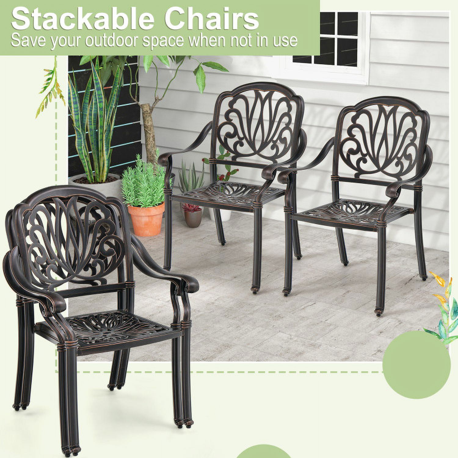 Aimee Lii 2 Pieces Patio Cast Aluminum Dining Chairs with Armrests, Outdoor Patio Set, Bronze