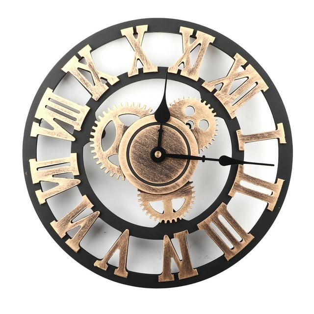 Reloj de pared con engranajes de madera en 3D, detalles dorados vintage para decoración del hogar, la oficina o el bar, encanto rústico de 30 cm