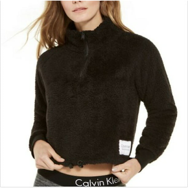 Calvin Klein Women's Performance Fleece Quarter Zip Top Black Size Medium -  