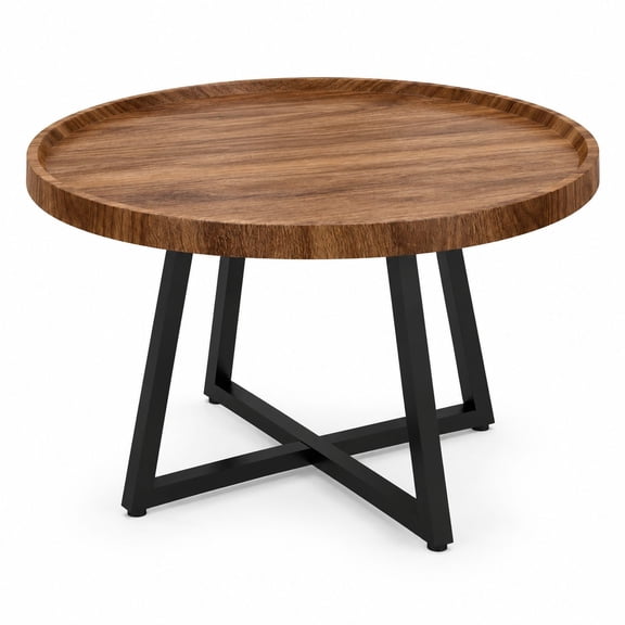 Round Coffee Table & 2 End Side Tables Set, 3-Piece Vintage Living Room Table Set, Easy Assembly, for Office, Living Room, Apartment, Walnut Finish