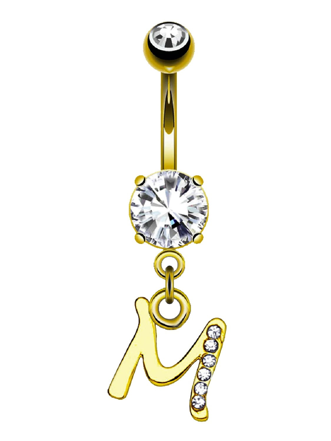 New Bollywood Dance Goldtone Dangling Jingle Bells Chain DBL Clear Belly Ring KEZ-3518