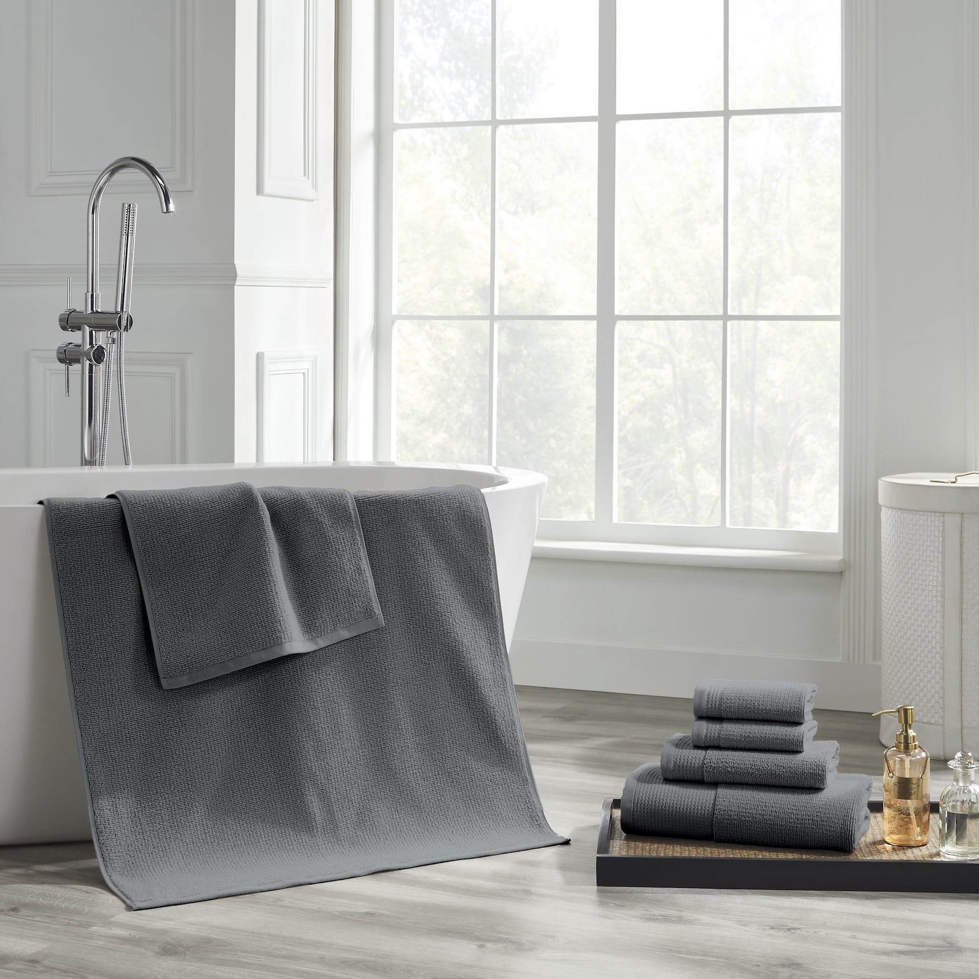Modern Threads Waffle-Rib 6-Piece Cotton Bath Towel Sets, Carbon