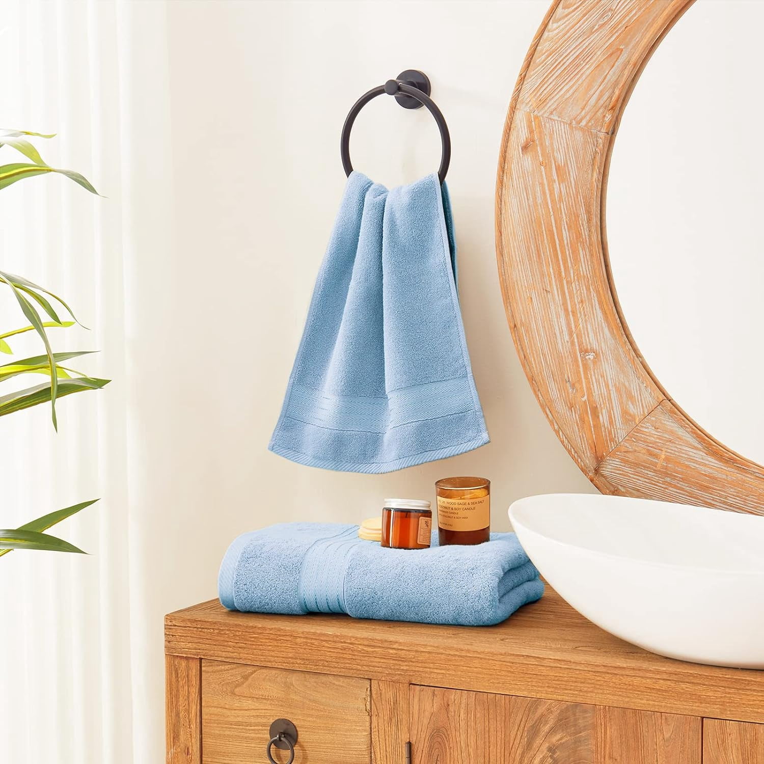 Light Blue Hand Towels for Bathroom 4 Pcs, 13x30 100% Cottonuest Hand Towels Set Super Soft Absorbent Durable 650SM Towels for Daily Use