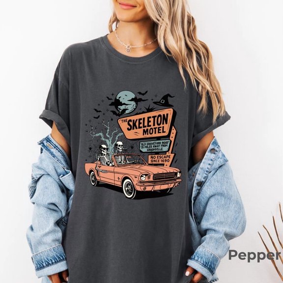Skeleton Motel Halloween Shirt, Vintage Road Halloween Skeletons Shirt,Retro Spooky Shirt