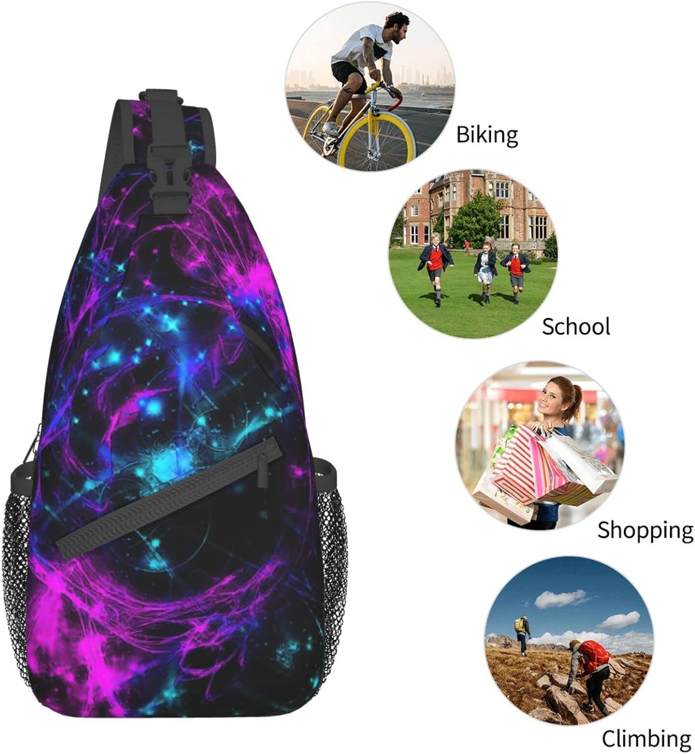 Glow in Dark Splatter Neon Sling Bag Crossbody Hiking Travel Chest Bags Backpack Shoulder Daypack for Women Men