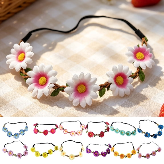 SmartBy Sunflower/Daisy Wreath Headband for Women Girls, Flower Headpiece, Adjustable Silk Flower Crown for Beach Photography Summer Dress Accessories