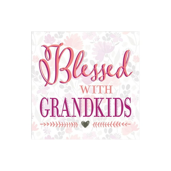 Blessed With Grandkids Pink Pastel Floral 12 x 12 Wood Wall Sign Plaque