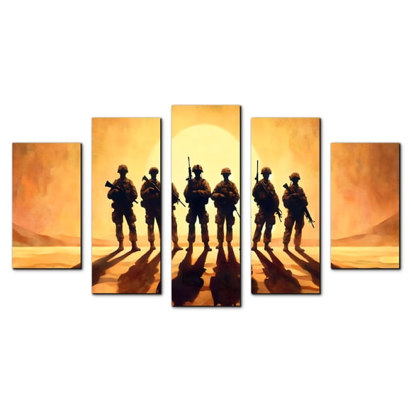 Cuadro decorativo Cuadros Abigail para Sala Comedor y Recamara Abstracto Soldados en Atardecer Naranja juego de 5 piezas