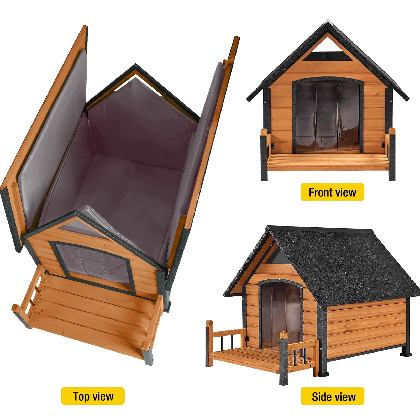 Insulated Dog House for Large Breeds, Weatherproof Outdoor Kennel with Anti-Chew Iron Frame, Spacious Shelter for Multiple Pets, 50.87" L x 45" D x 32.9" W x 32.6" H, Brown