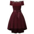 thumbnail image 1 of Jdlsppl Women's Short Sleeve Midi Dress Ladies Lace Off the Shoulder High Low Bowknot Vintage Banquet Dinner Formal Cocktail Evening Party Homecoming Skater Dresses Burgundy Medium, 1 of 4