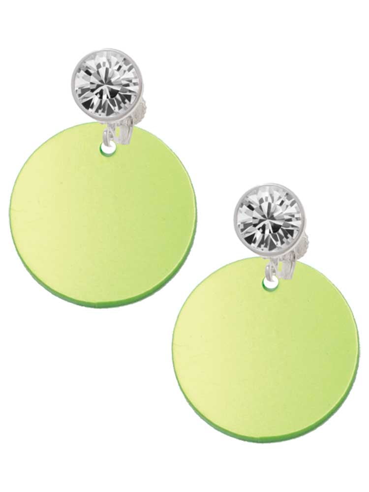 Silvertone Om in Circle with Clear Crystal Green Crystal Clip on Earrings