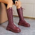 thumbnail image 6 of Velqoravia Black Boots,Concert Boots,Boots Y2K,Women's Fashion Casual Solid Color And Winter Style Round Toe Lace Up Low Heel Knee High Boots, 6 of 9