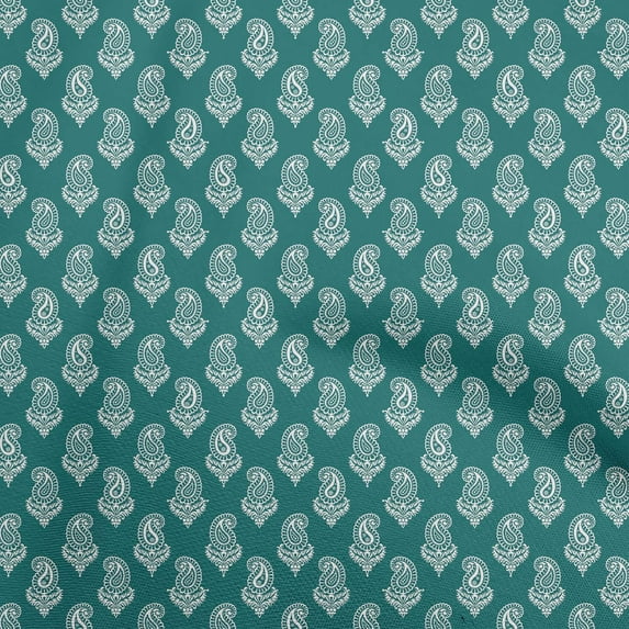 oneOone Silk Tabby Teal Green Fabric Paisleys Dress Material Fabric Print Fabric By The Yard 42 Inch Wide