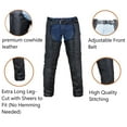 thumbnail image 2 of Dream Apparel Black Motorcycle Leather Chaps for Men Women Riding with Zip Out Liner, Cowboy Biker Chap Pants W/Four Pockets, 2 of 5