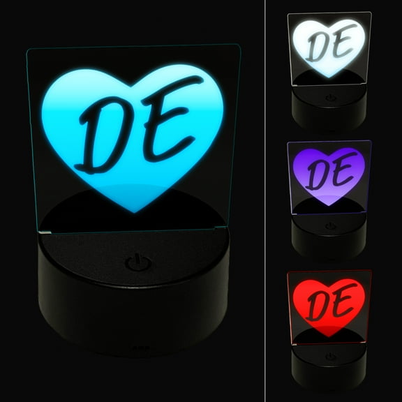 DE Delaware State in Heart LED Night Light Sign 3D Illusion Desk Nightstand Lamp