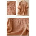 thumbnail image 4 of Scyoekwg Womens Short Sleeve Tops Tshirt Classic Solid Color Casual Loose Comfy Blouse V-Neck Embroidered Cotton and Linen Tops Going Out Tops Blouses (Orange,L), 4 of 5