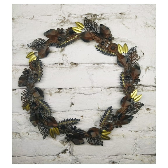 Metal Vintage Wreath Wall Art - Wall Decor - Door Wreath - Rustic Antique Finish