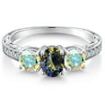 thumbnail image 3 of Gem Stone King 925 Sterling Silver Blue Mystic Topaz and Mercury Mist Mystic Topaz Ring for Women (0.92 Cttw, Gemstone Birthstone, Size 5), 3 of 6