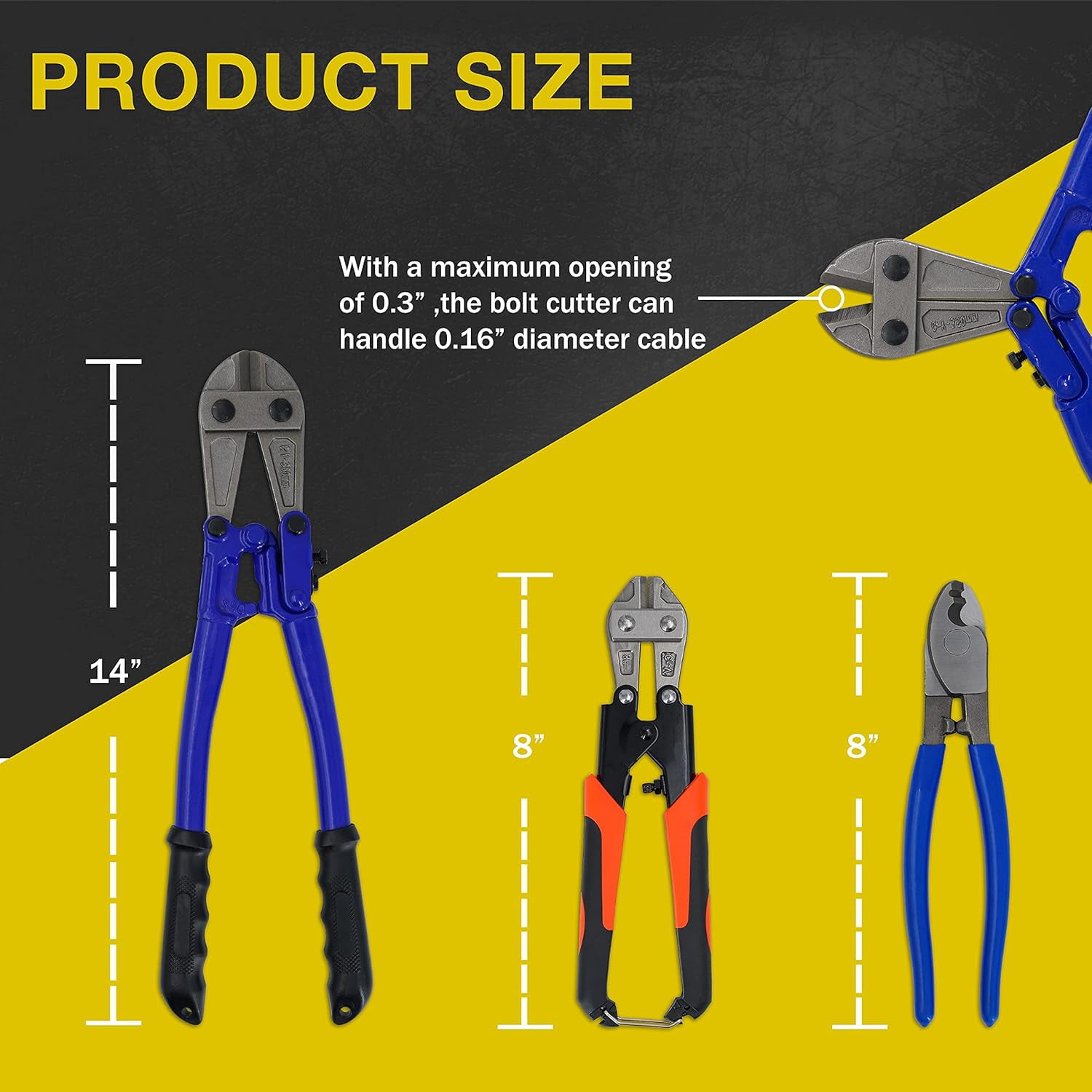 Bolt Cutter Pliers Set Industrial 14" and Mini 8" High Leverage Cable Cutter