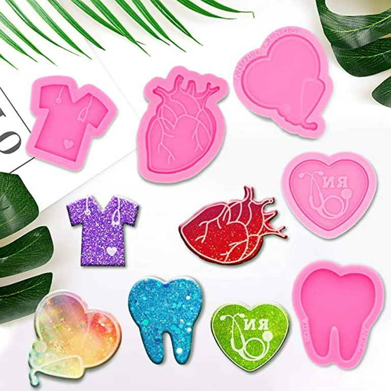 TINYSOME 5 Pcs Doctor Badge Reel Resin Mould ID Card Holder Heart Shape  Silicone Mould