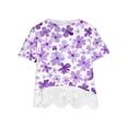 thumbnail image 3 of AJTQTH Tees for Girls Crewneck Short-Sleeved Tops Stylish Cute Floral Printed Tshirts Lace Patchwork Outfits for Summer Casual School Holiday Purple 11 Years, 3 of 4