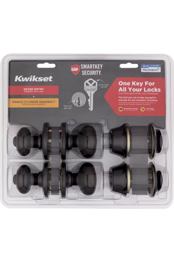 Kwikset Cove Venetian Bronze SmartKey Exterior Single-cylinder deadbolt Keyed entry door knob Contractor pack with Antimicrobial Technology 2 -Pack (new)