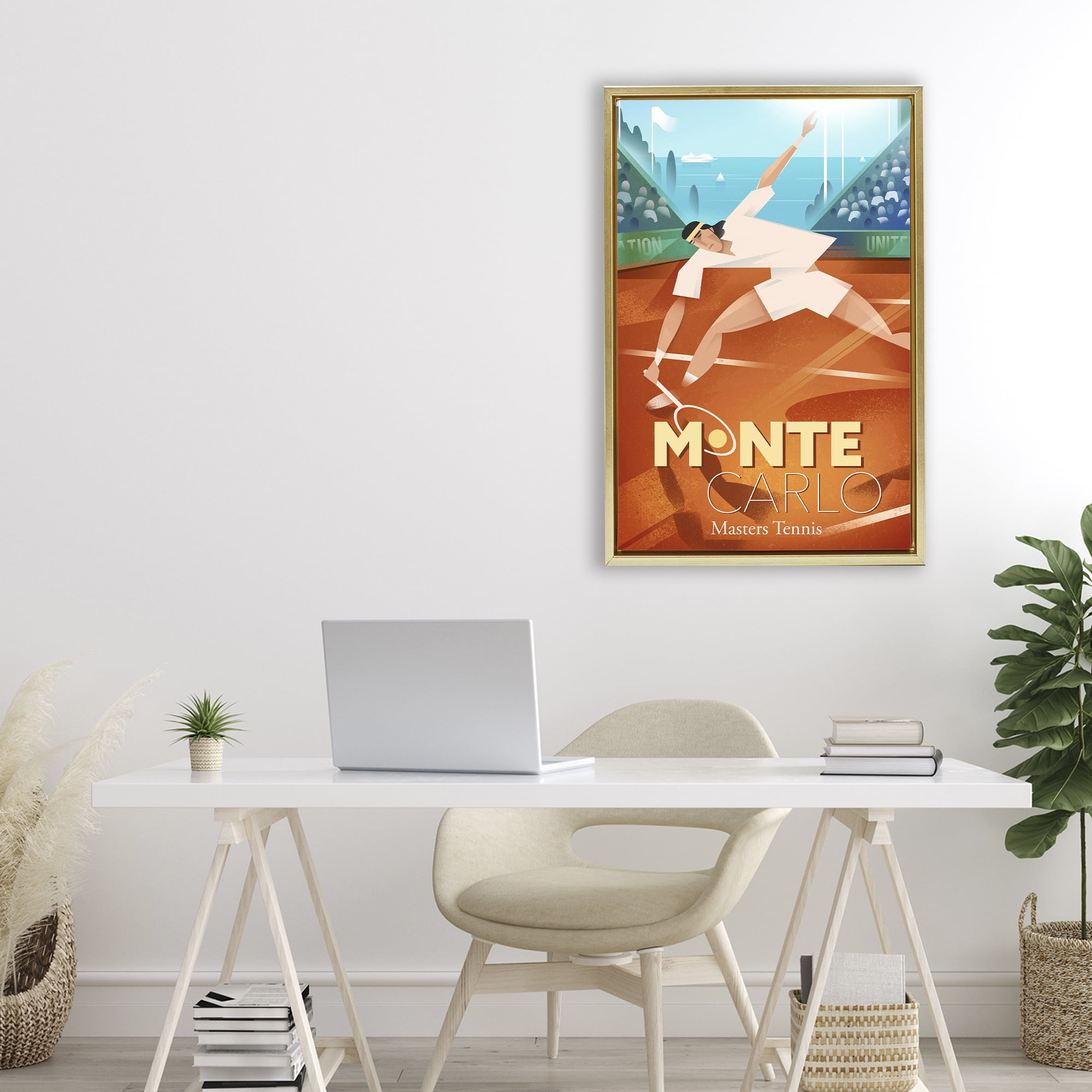 Stupell Industries Monte Carlo Masters Tennis Gold Framed Floater Canvas Wall Art, design by Martin Wickstrom
