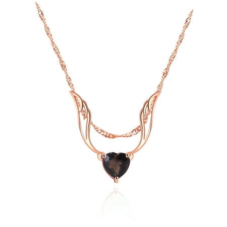Smokey Topaz 2 Light - 18K Rose-Gold Plating & Genuine Smokey Topaz Guardian Angel Heart Necklace
