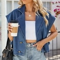 thumbnail image 2 of Women's Lapel Denim Vest Casual Loose Fit Button Down Jean Vest Tops Sleeveless Business Work Jean Waistcoat, 2 of 8