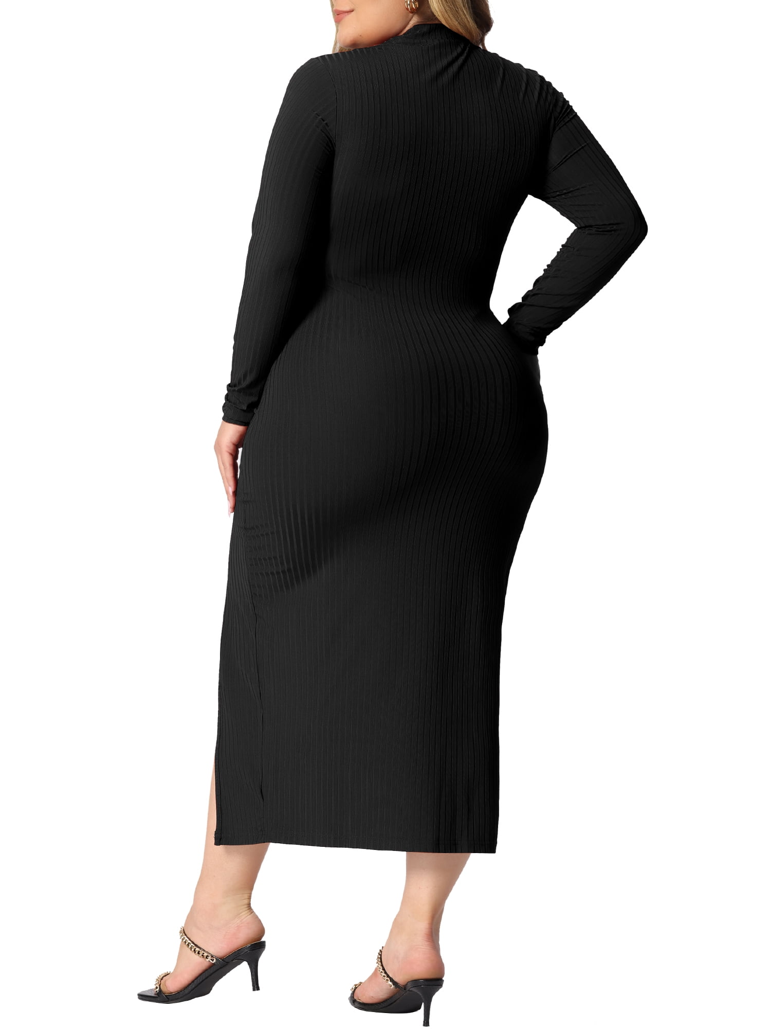 Unique Bargains Women's Plus Size Bodycon Dress Knee Slim Cut Out Dresses 4X Black