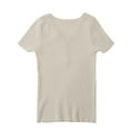 thumbnail image 5 of Holzkary Women's Henley T Shirts Summer Deep V Neck Ribbed Short Sleeve Slim Fit Button Tops Casual Tee Ice T Shirt Woven Sweater Versatile Thin V Neck Slimming Base Layer Worn Outside Beige L, 5 of 8
