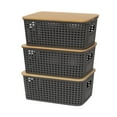 thumbnail image 2 of Elodie 3Pcs Storage Bins with Bamboo Lids Stackable Basket Multifunctional with Handles Organizer Basket for Farmhouse Cabinet Decor Gray, 2 of 8