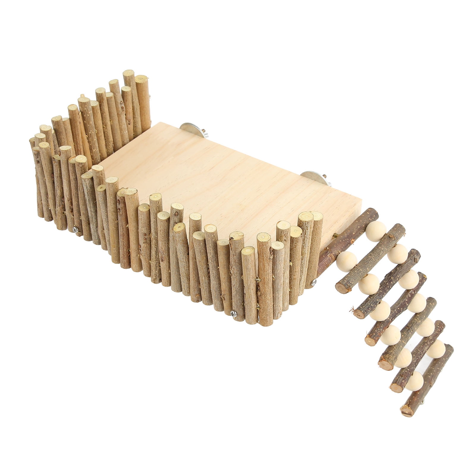 Yajisi Hamster Climbing Platform Wooden Chewing Toy Small Pet Activity Playground with Fence for Sugar Glider Golden Bear Screw Type, 9.45 inches / 24 cm
