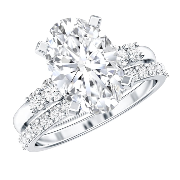 Rosec Jewels Lab Grown Diamond Wedding Ring Set for Women (E-VS1 Grade, IGI Certified) - 4 Carat Oval Engagement Ring with Enhancer, 925 Sterling Silver, US 4.00