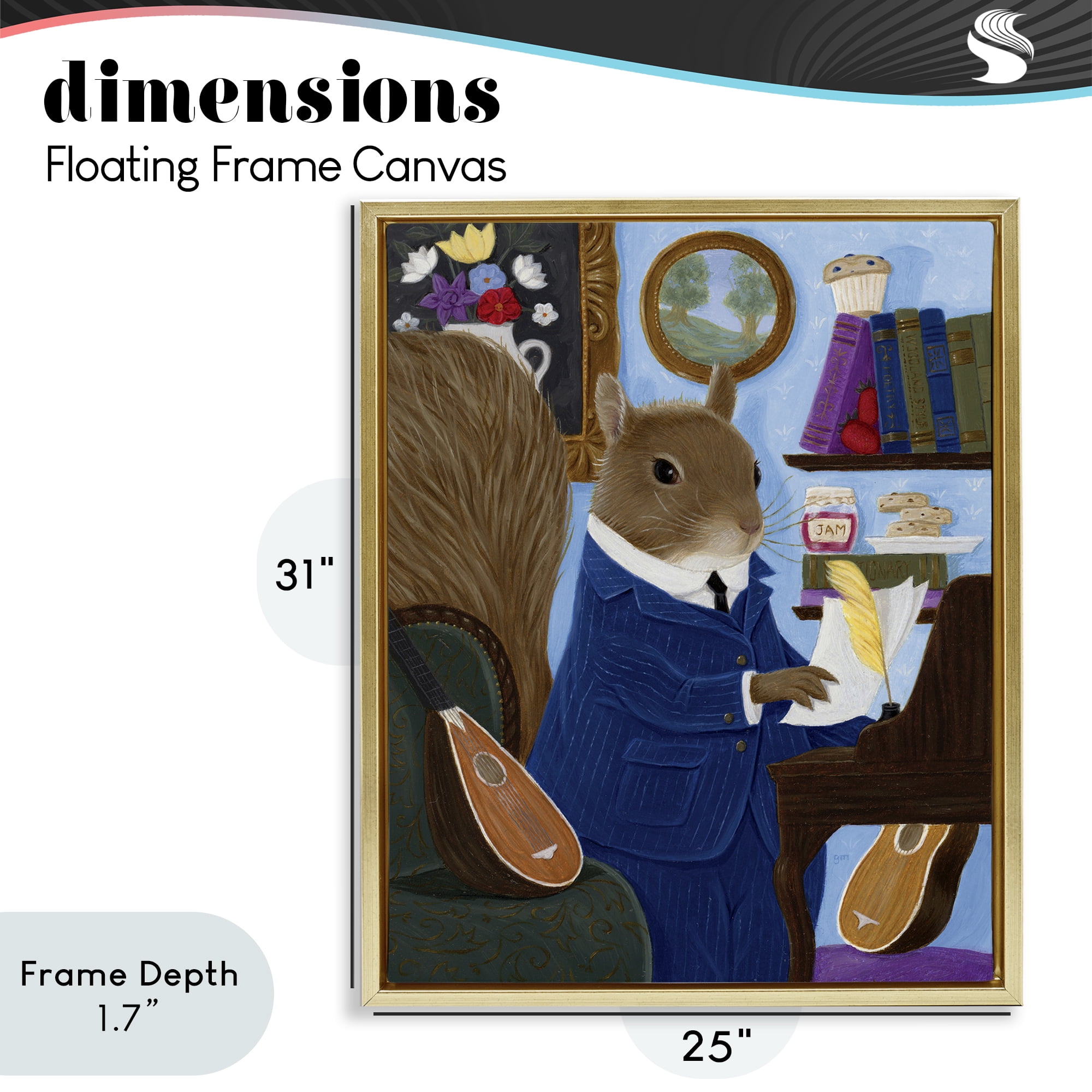 Stupell Industries Gentleman Squirrel Composing Gold Framed Floater Canvas Wall Art, design by Gina Matarazzo