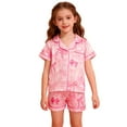 thumbnail image 3 of Toddler Girls Silk Pajamas Set Bowknot Print Short Sleeve Button Down Sleepwear with Shorts Set Holiday Pajamas Toddler Pjs for Girls Size 2-3 Years, 3 of 9
