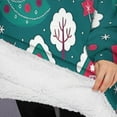 thumbnail image 3 of Oversized Wearable Blanket Hoodie,Dark Teal Christmas Village Pattern Sherpa Blanket Hoodie with Super Pockets,Super Warm Fuzzy Pullover for Women & Men, 3 of 6