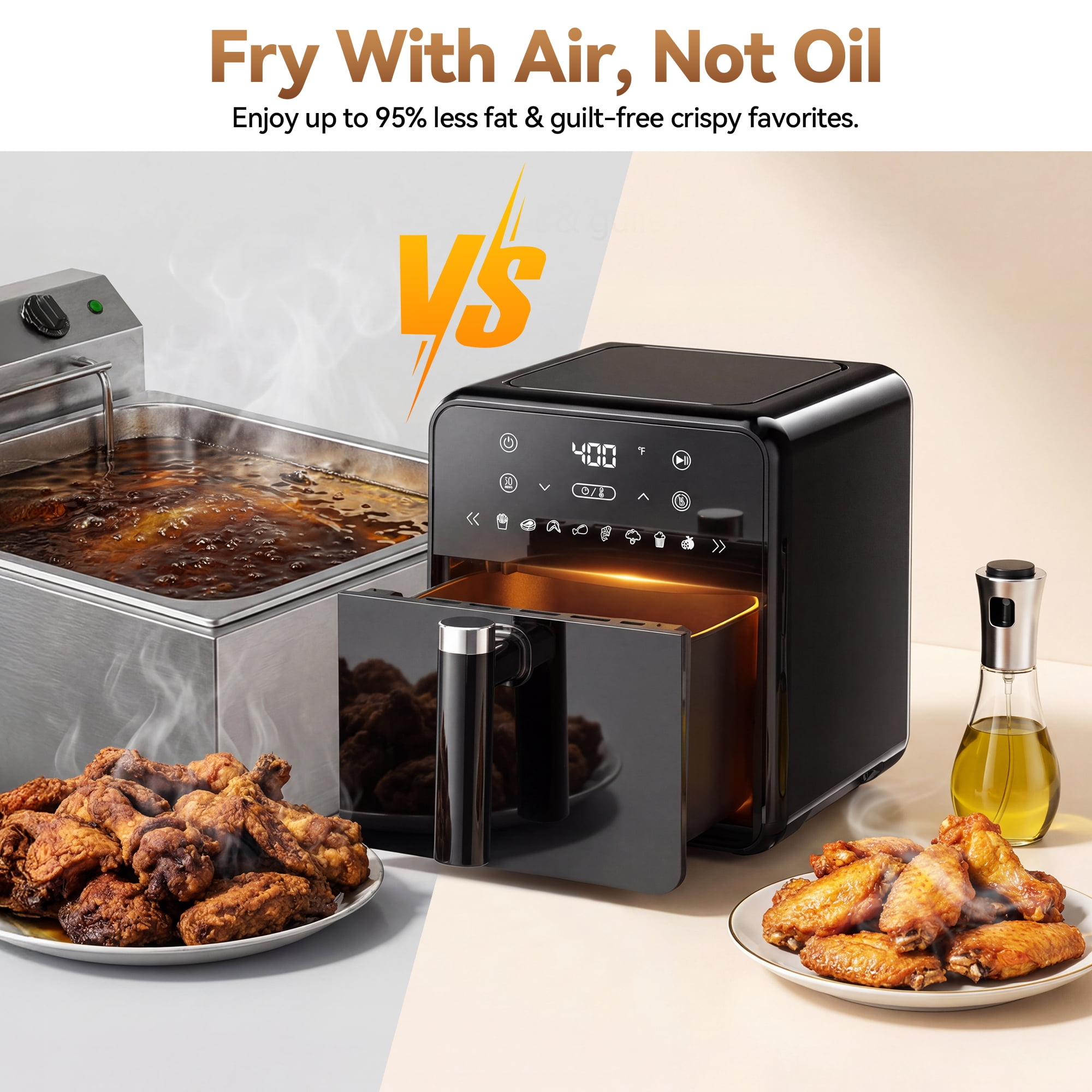 WiseStone 4.3QT Air Fryer, 8-in-1 Electric Hot Oven with Digital LED Touchscreen, Portable Smart Air Fryer for Kitchen, Black