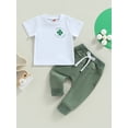 thumbnail image 3 of Infant Toddler Baby Boy St Patricks Day Outfits Short Sleeve Shirts Clover Sweatshirt with Pants 2Pcs Clothes Set (Green, 0-6 Months), 3 of 10