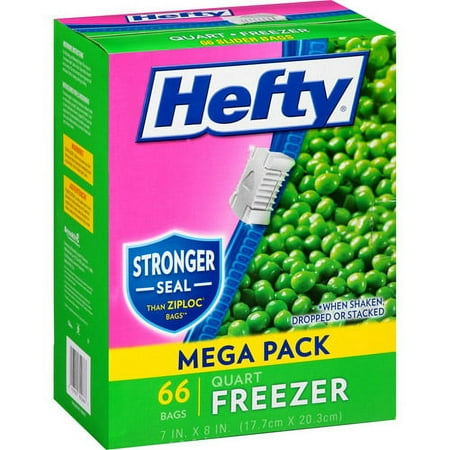 Hefty Freezer Slider 1 Quart Storage Bags, 66 Count