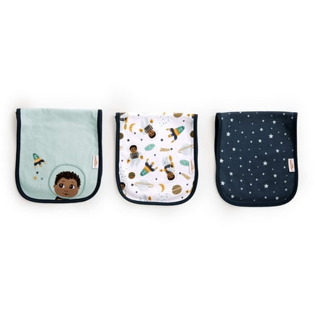 UPC: 0074451130500 | Little Muffincakes Boutique Infant Burp Cloths 3 Pack Blue Astronauts (Ashton) Unisex