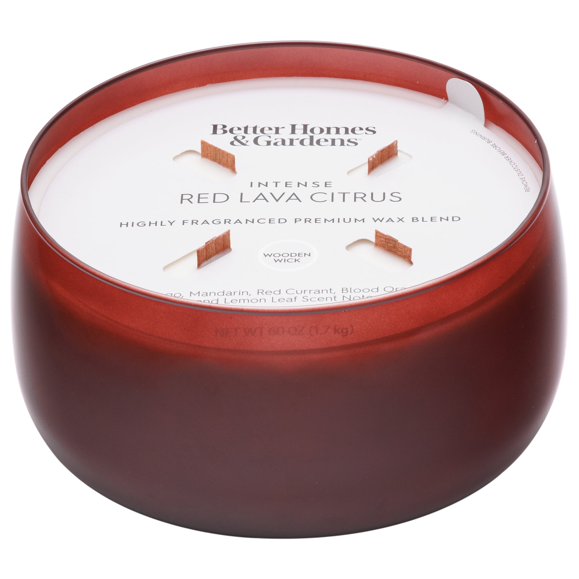 Better Homes & Gardens Intense Red Lava Citrus Scented Wooden 4-Wick Glass Scented Jar Candle 60oz.