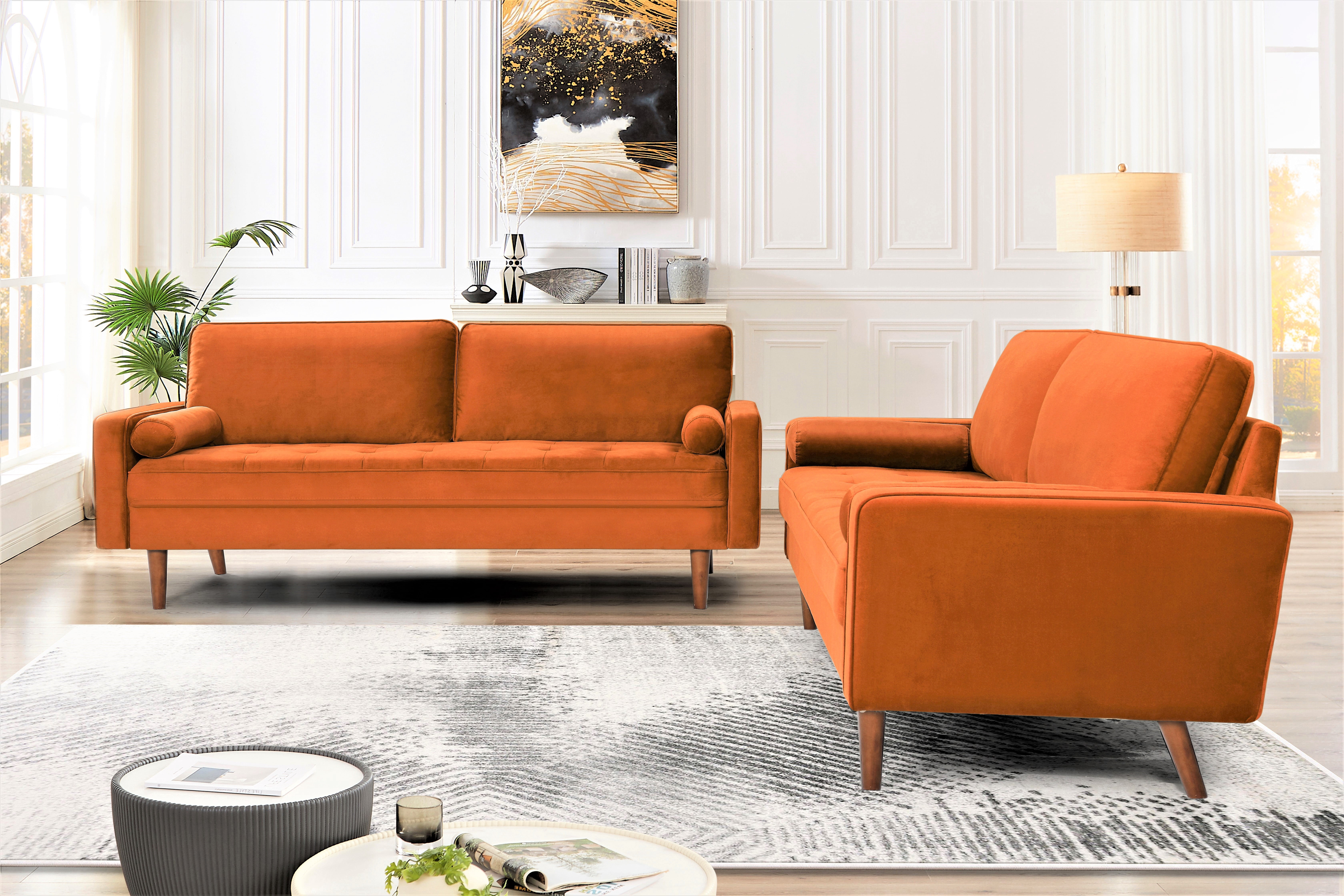US Pride Furniture  Monahan Velvet 2PC Living Room Sets Sofa Loveseat Orange