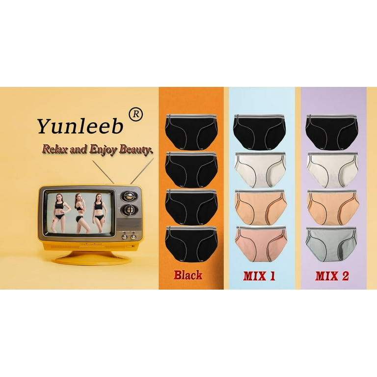 Yunleeb Big Girl Panties Basic Functional Cotton Briefs Hipster Panties  Comfortable Teen Underwear 4 Pack (10~18yrs) Mix2 L