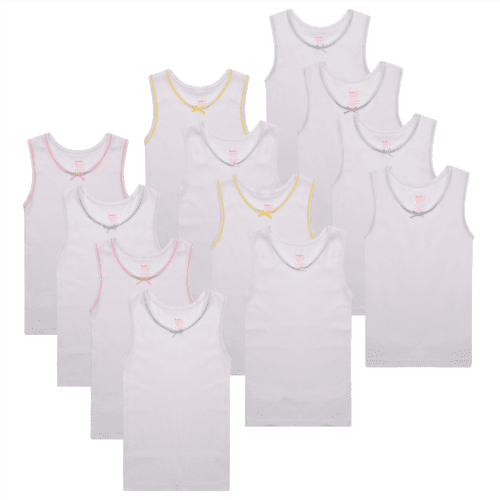 Buyless Fashion Débardeurs Sans Étiquette pour Filles Col Rond en Coton avec Bordure et Sangle (12 Pack)